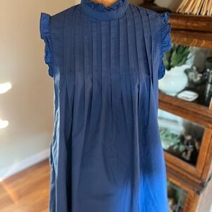 BTFL-life medium blue pleated summer dress with pockets and buttons down back